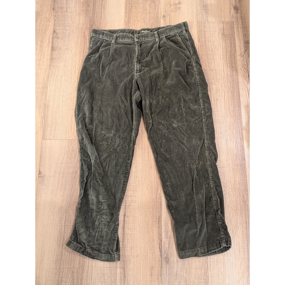 Vintage 1999 Eddie Bauer Wide Wale Corduroy Pants Mens 38x32 Green Y2K Relaxed